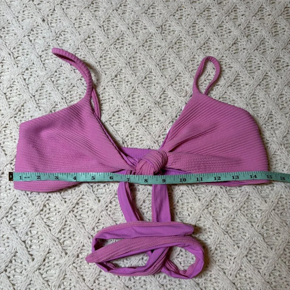 NWT L*Space Chloe Bikini Top Ribbed Pink Tie Front Swimwear Women’s XL‎